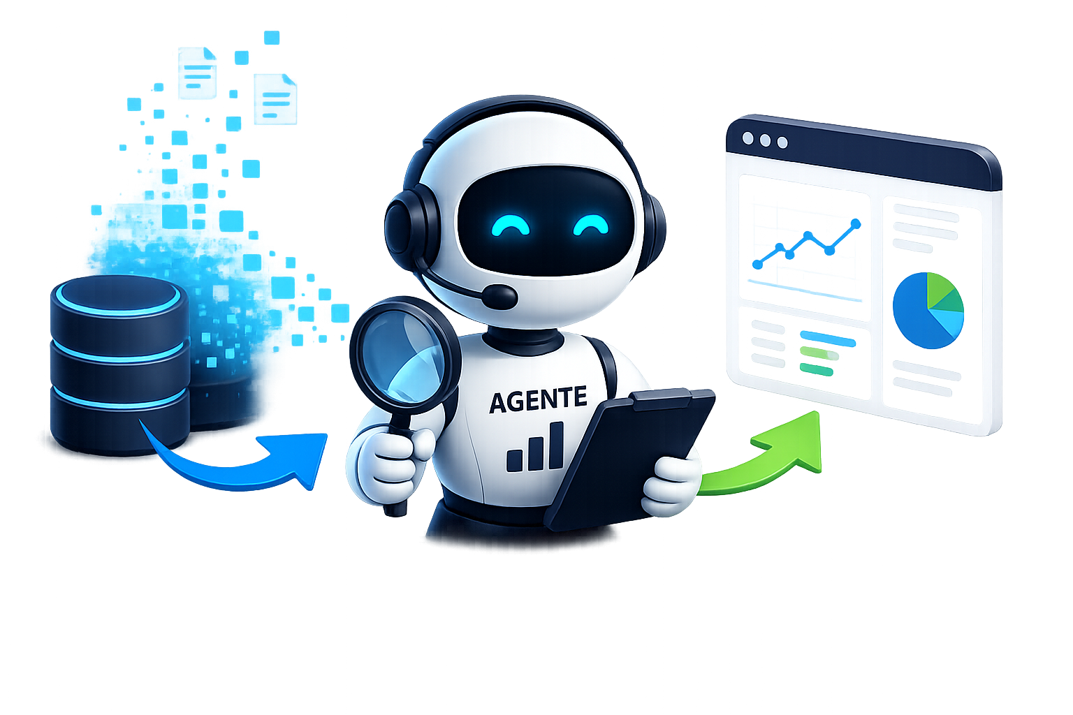 Agente de monitoramento analisando banco de dados e painel operacional